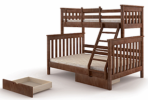 Двоярусна сімейне ліжко з ящиками з масиву сосни Скандинавія Мікс меблі, колір темний горіх, фото 2
