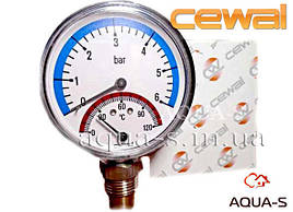 Термоанометр для опалення CEWAL 6 барів 120 °C (D 80 мм) вертикальний (Італія)
