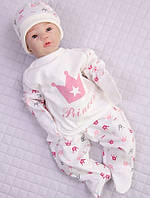 Комплект на выписку новорожденных с распашонкой, штаниками и шапочкой, Princess