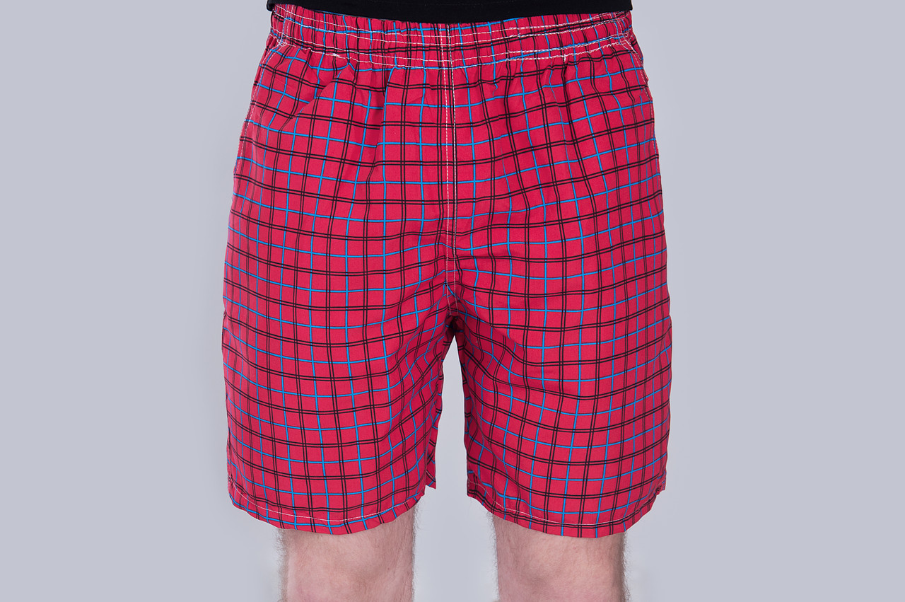 Чоловічі шорти в клітинку (плащівка), червоного кольору - фото 1 - id-p538018077
