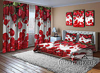 Фото Комплект для спальни "Красные розы" Шторы (2,50*2,60), Покрывало (2,0*1,50). Читаем описание!