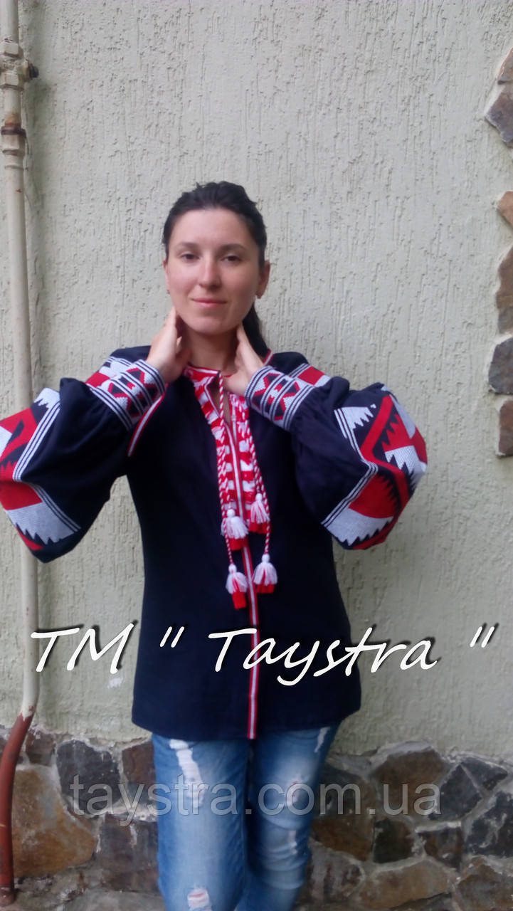 Блузка бохо вишита, вишиванка, синій льон, етностиль, Bohemian, фото 1