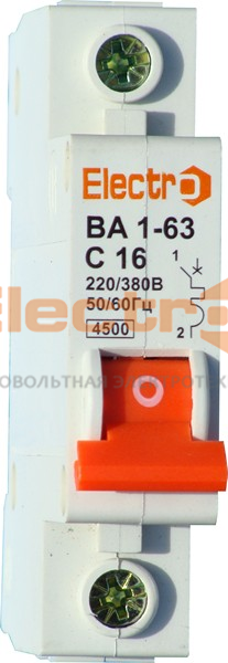 Автоматичний вимикач ВА1-63 1 полюс 16A 4,5 кА