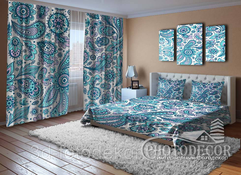 Фото Комплект "Квіткові візерунки" Штори (2,50*2,60), Покривало (2,1*1,70). Читаємо опис!, фото 1