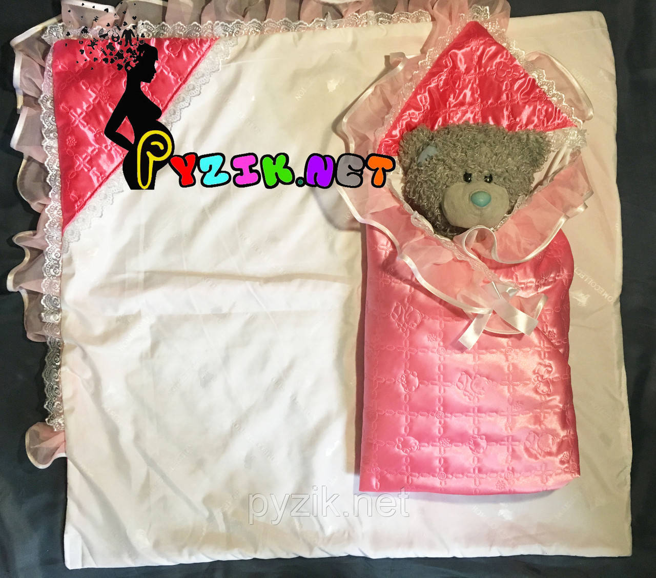 Конверт-одеяло для новорожденных на выписку и в коляску атласный легкий розовый - фото 2 - id-p540568120