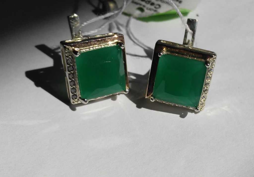 Комплект из серебра и золота с зеленым камнем Квадро - фото 4 - id-p541749187