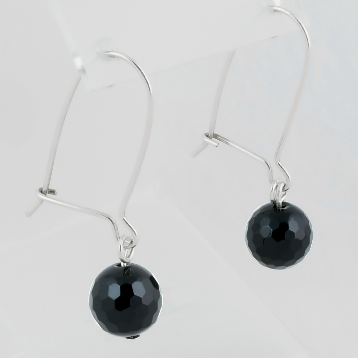 Агат чорний гранований, Ø10 мм., срібло, 168СРА