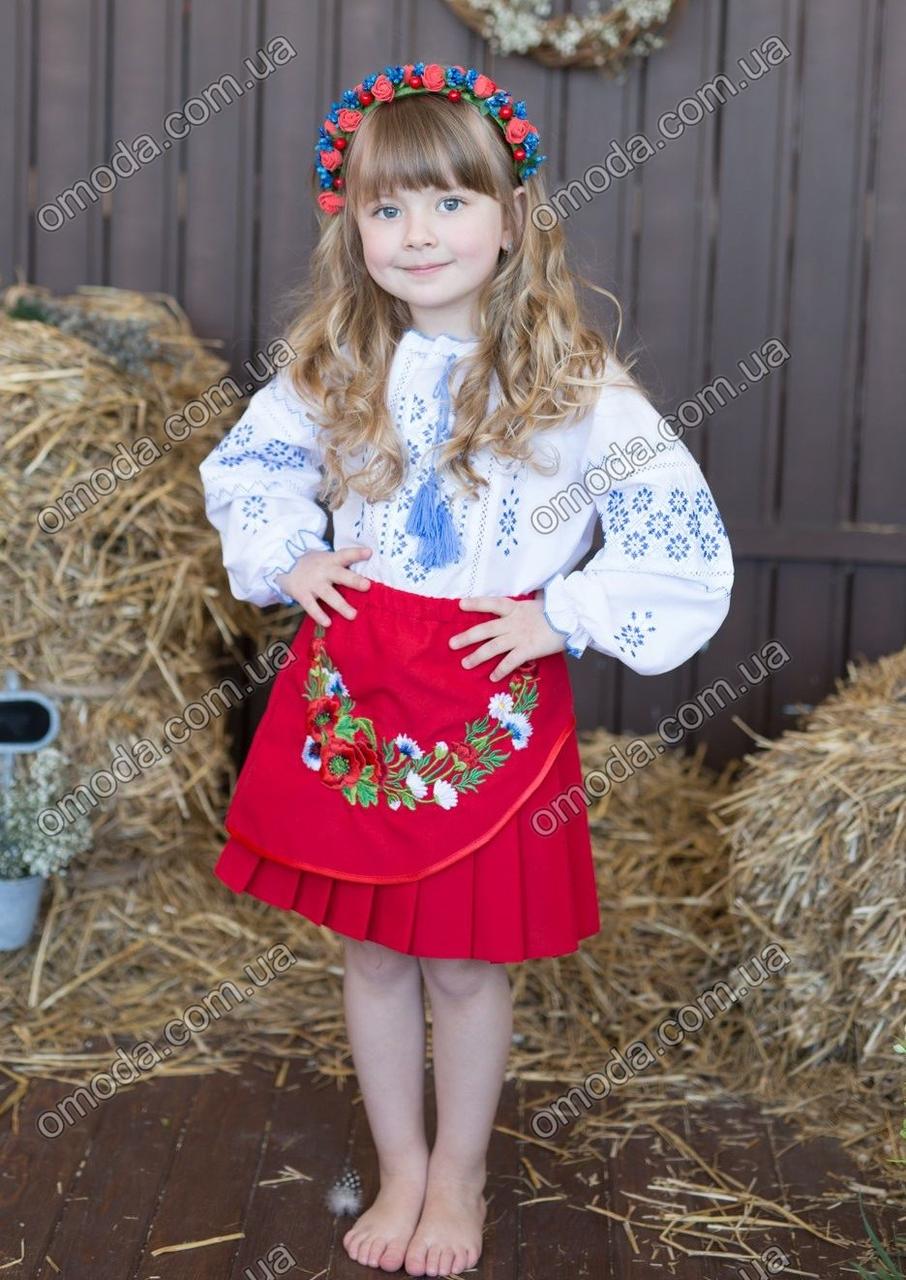 Спідниця в українському стилі з квітковою вишивкою Марися червоного кольору, легка, літня, на 6,7,8,9,10,11,12 років 122, фото 1