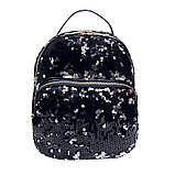 Модний маленький рюкзак жіночий міський паєтки. Рюкзак з паєтками двосторонніми Чорний, фото 3