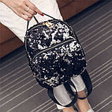 Модний маленький рюкзак жіночий міський паєтки. Рюкзак з паєтками двосторонніми Чорний, фото 4
