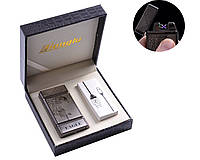 Электроимпульсная USB - зажигалка в подарочной кожаной коробке "EAGLE"