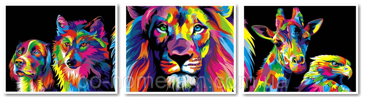 Картина за номерами Babylon Триптих райдужні тварини (VPT022) 40 х 150 см, фото 1