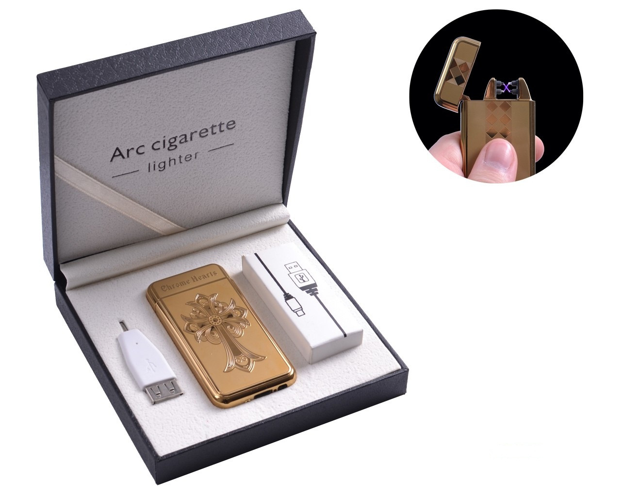 Електроімпульсна USB - запальничка в подарунковій упаковці "Chrome Hearts"
