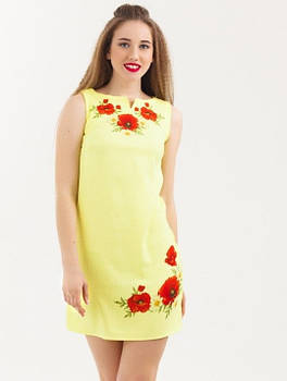 Сукня жіноча жовта з малюнком маки. Розмір 42 44.