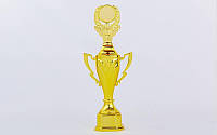 Кубок спортивний із ручками, кришкою та місцем під жетон Fame C-8602B, золото: пластик, висота 36,5 см