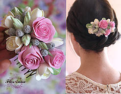 Гребінець для волосся з квітами з полімерної глини "Чарівний аромат"
