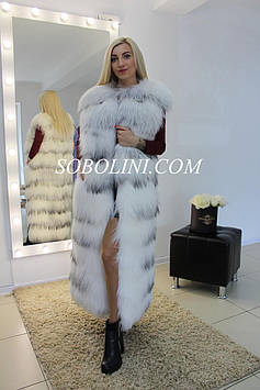 Жилет із хутра полярної лисиці, поперечна розкладка хутра, довжина 120 см