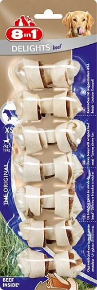 108733 8in1 Delights Beef XS Жувальні кісточки для собак, 7,5 см/7 шт.