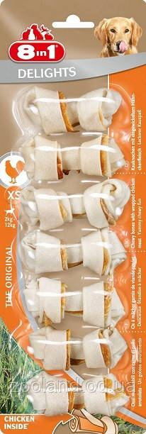 102373 8in1 Delights Chicken XS Жувальні кісточки для собак, 7,5 см/7 шт.