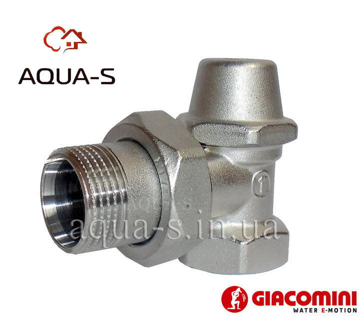 Клапан відсікаючий Giacomini DN 1" кутовий настроювальний для радіатора R14X035 (Італія), фото 1