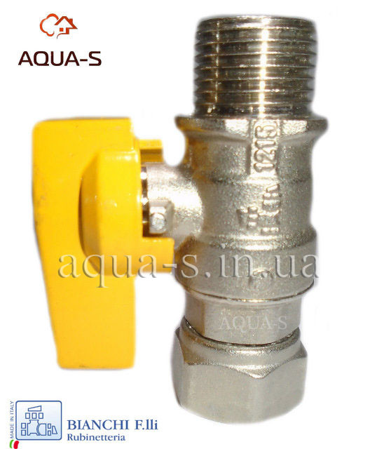 Кран газовий Bianchi DN 1/2"x1/2" (ВН) прямий з накидною гайкою (Італія), фото 1
