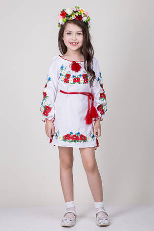 Дитяче вишите плаття на білому полотні, фото 2