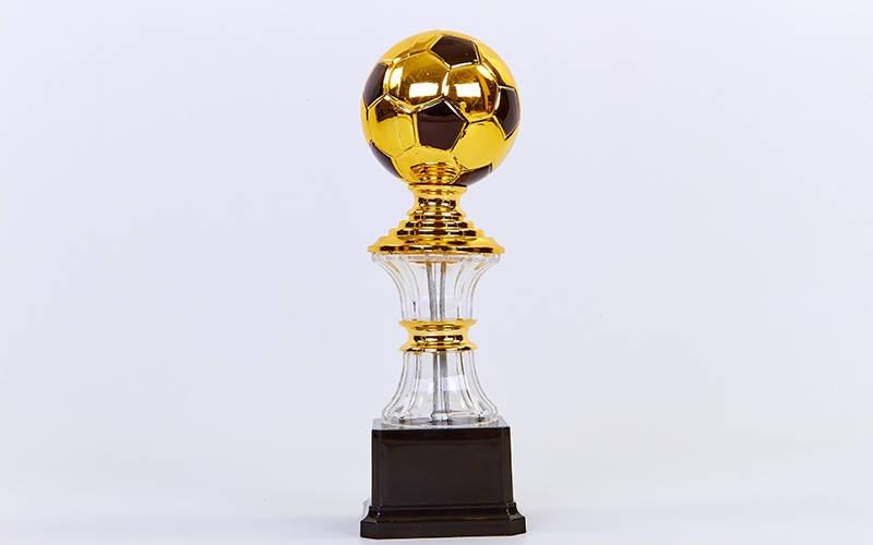 Награда спортивная (приз спортивный) Футбольный мяч YK-015, золото: пластик, высота 26см - фото 1 - id-p541871911