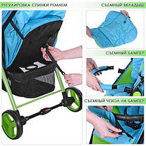 Прогулянкова коляска Bambi Блакитна (M 3435-12 PREGO) з чохлом, фото 2