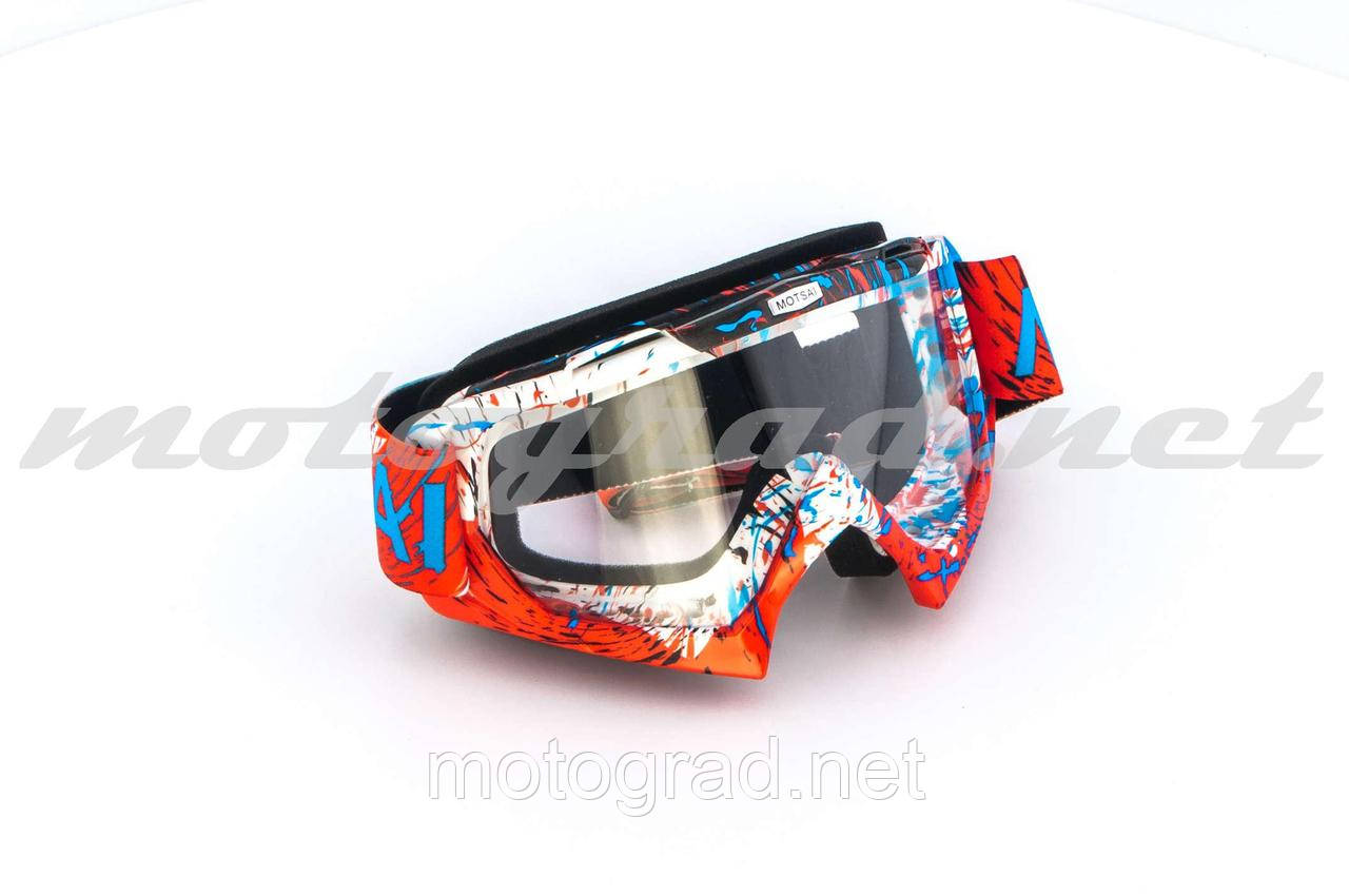 Окуляри кросові MOTSAI червоно-білі червоний ремінець скло прозоре, фото 1