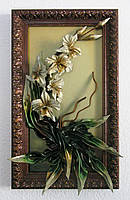 Панно "орхідеї зі шкіри" вертикальне