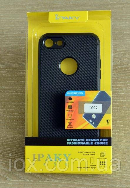 Мягкий чехол-накладка IPAKY Carbon для iPhone 7 и iPhone 8 черно-золотой - фото 4 - id-p542242021