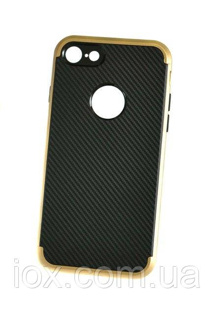 Мягкий чехол-накладка IPAKY Carbon для iPhone 7 и iPhone 8 черно-золотой - фото 1 - id-p542242021