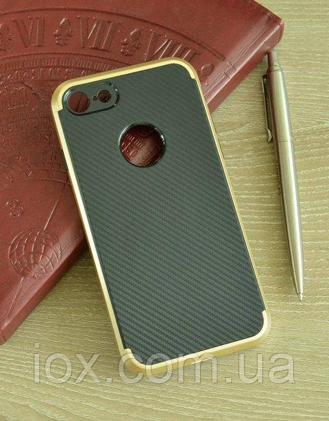Мягкий чехол-накладка IPAKY Carbon для iPhone 7 и iPhone 8 черно-золотой - фото 2 - id-p542242021