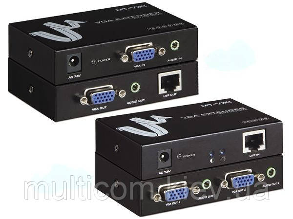 03-03-041. VGA EXTENDER: передавач (TX) + приймач (RX) + audio, по 1 кабелю Cat5E/6 до 200м, МТ-200т