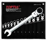 Набір ключів комбінованих з тріскачкою і шарніром 8-19мм в сумці 12ед. Toptul GPAQ1204 (Тайвань), фото 2
