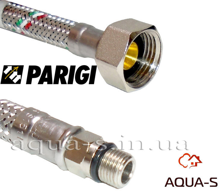 Комплект гнучких шлангів Parigi Parinox (120 см) 1/2"xM10 для підключення змішувача (Італія)