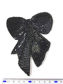 Нашивка бантик із паєтками та бісером чорний 111х140 мм