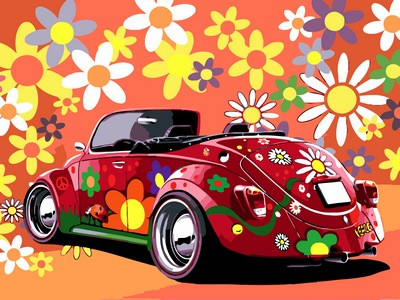 VK174 Розмальовка за номерами Назад в 60-і. Червона машина