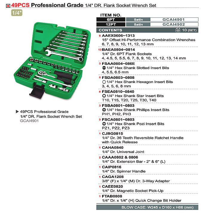 Набор инструмента 1/4" + ключи 49ед. Toptul GCAI4901 (Тайвань) - фото 2 - id-p542493960