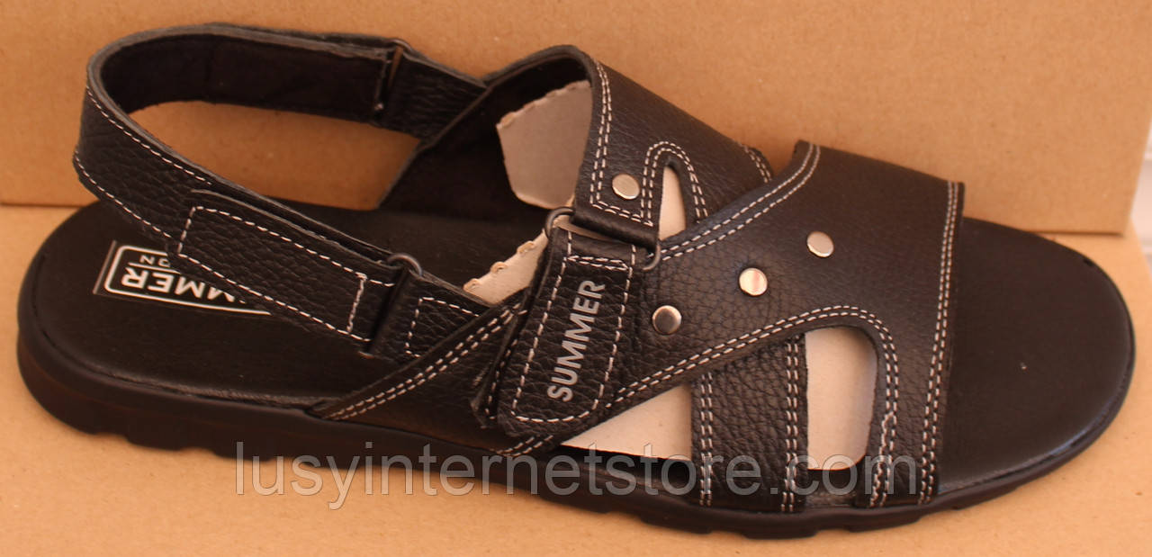 Босоніжки шкіряні чоловічі на липучці від виробника модель АМБ01, фото 1