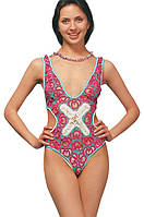 Купальник рожево-блакитний з білою відділкою цілісний в'язаний