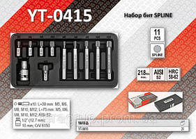 Набір біт SPLINE М5 — М12 30 мм і 75 мм з перехідником 1⁄2" YATO, 11 од.