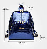 Рюкзак жіночий шкіряний лаковий під рептилію з кишенею (ультрамарин), фото 7
