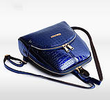 Рюкзак жіночий шкіряний лаковий під рептилію з кишенею (ультрамарин), фото 4