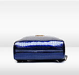 Рюкзак жіночий шкіряний лаковий під рептилію з кишенею (ультрамарин), фото 9