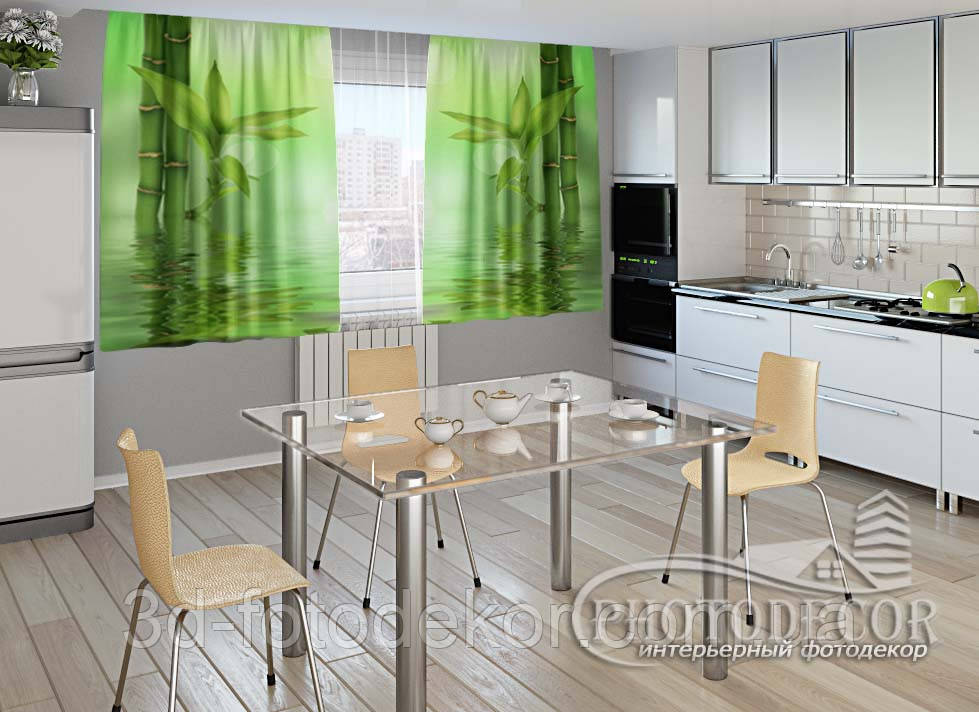 Фото Штори для кухні "Зелений бамбук" 2,0м*2,9м (2 полотна по 1,45м), тасьма, фото 1