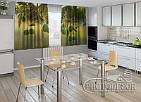 Фото Шторы для кухни "Ветка оливок" 1,5м*2,5м (2 полотна по 1,25м), тесьма