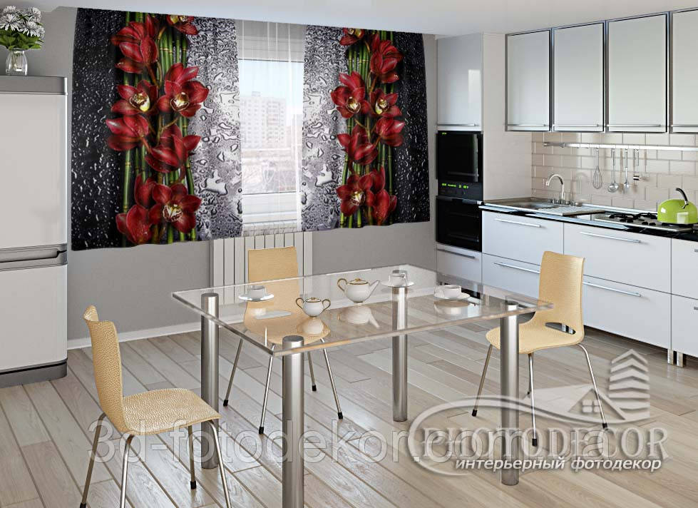 Фото Штори для кухні "Крапля краси" 1,5м*2,0м (2 полотна по 1,0м), тасьма
