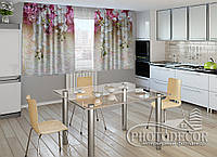 Фото Шторы для кухни "Ламбрекены из орхидей" 1,5м*2,5м (2 полотна по 1,25м), тесьма