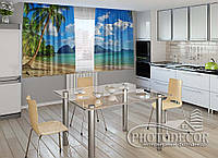 Фото Шторы для кухни "Пляж" 1,5м*2,0м (2 полотна по 1,0м), тесьма